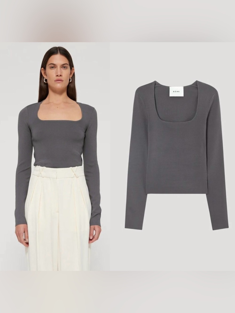 Rohe Square-Neck Long-Sleeve Top - Grey size 38